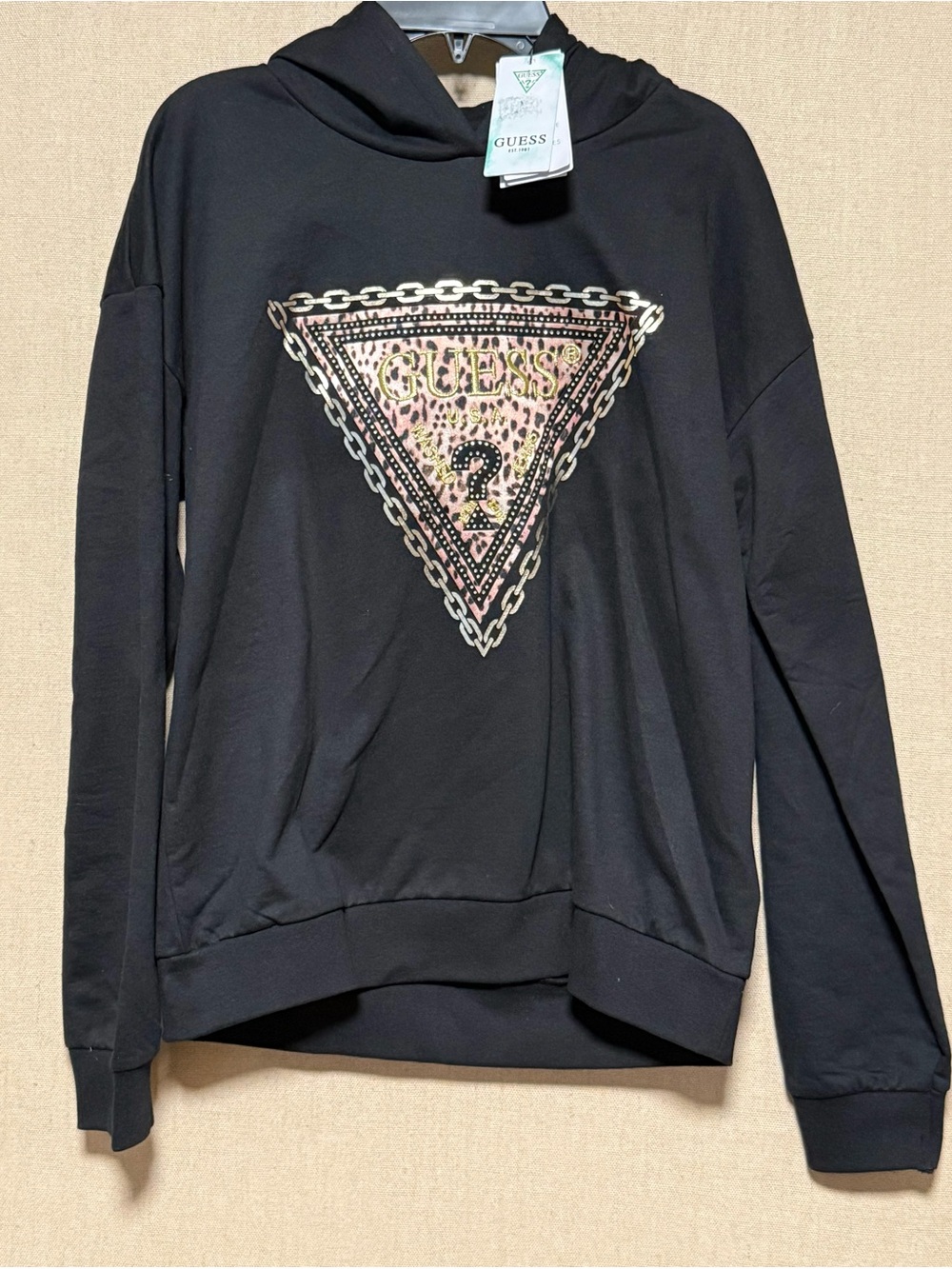 NWT GUESS Big Girls Hooded Long Sleeve Sweatshirt Black 16